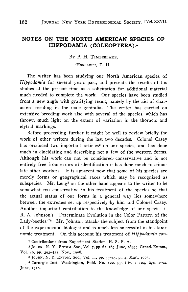 Notes on the North American Species of Hippodamia (Coleoptera)